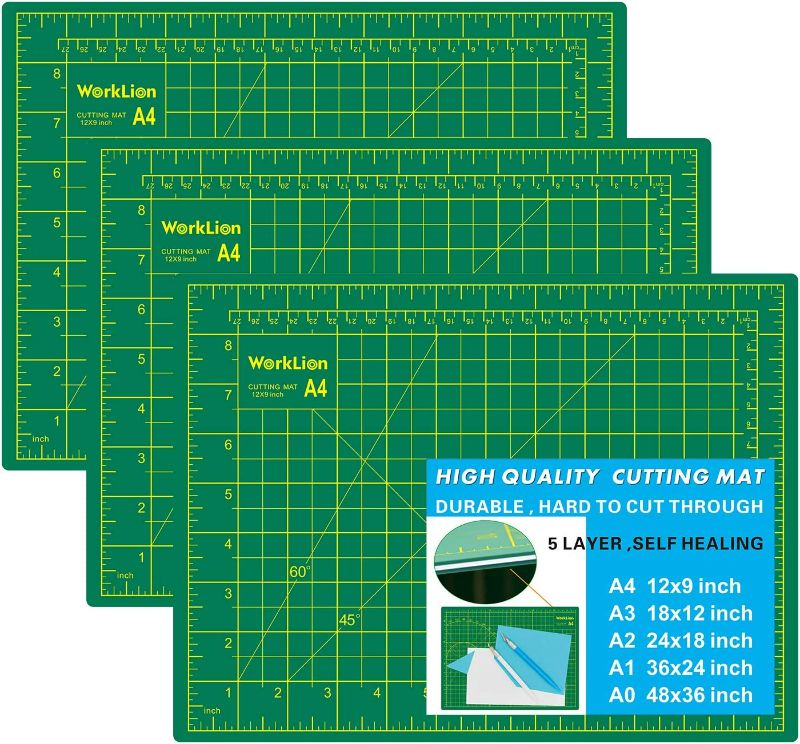 Photo 1 of WORKLION Full 9" x 12" Art Self Healing PVC Cutting Mat, Double Sided, Gridded Rotary Cutting Board for Craft, Fabric, Quilting, Sewing, Scrapbooking Project (3 Pack - Multicolor)
