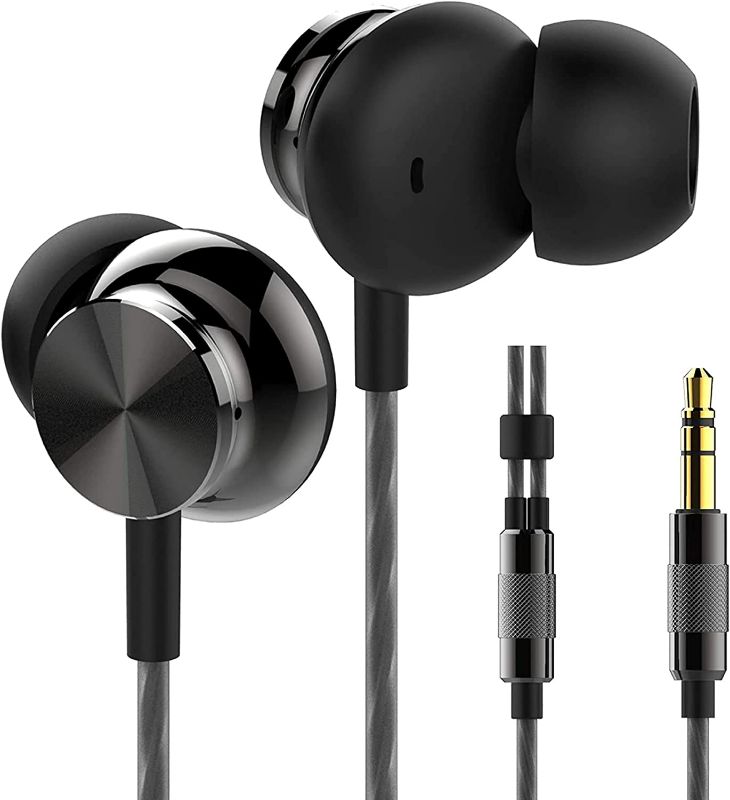 Photo 1 of Wired in Ear Earbud Headphones Strong Bass Noise Isolating Ear Buds 3.5mm Jack Tangle-Free Cord Compatible with Tablet Laptop iPhone iPad Smartphones (Black)
