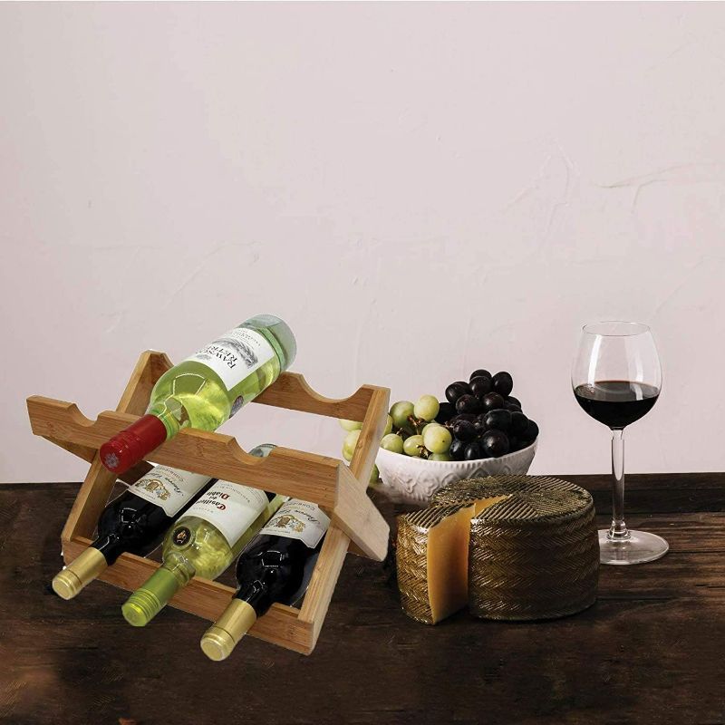 Photo 2 of ZRWZZ Tabletop Wine Rack, Rack Foldable?Free Standing and Countertop Wine Storage Shelf?Bamboo Wine?2 Tier Display Rack?Horizontal Wine Bottle Rack,(Natural, 6 Bottles)