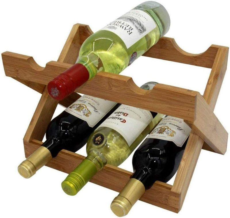 Photo 1 of ZRWZZ Tabletop Wine Rack, Rack Foldable?Free Standing and Countertop Wine Storage Shelf?Bamboo Wine?2 Tier Display Rack?Horizontal Wine Bottle Rack,(Natural, 6 Bottles)