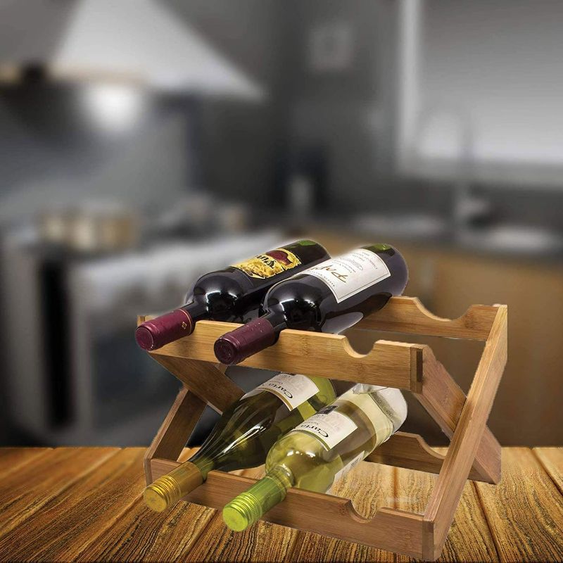 Photo 1 of ZRWZZ Tabletop Wine Rack, Rack Foldable?Free Standing and Countertop Wine Storage Shelf?Bamboo Wine?2 Tier Display Rack?Horizontal Wine Bottle Rack,(Natural, 6 Bottles)