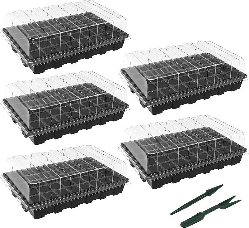 Photo 1 of Gardzen 5-Set Garden Propagator Set, Seed Tray Kits with 200-Cell, Seed Starter Tray with Dome and Base 15" x 9" (40-Cell Per Tray)