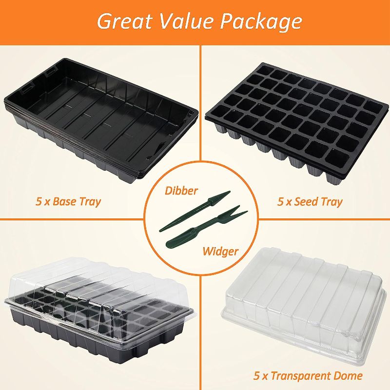 Photo 4 of Gardzen 5-Set Garden Propagator Set, Seed Tray Kits with 200-Cell, Seed Starter Tray with Dome and Base 15" x 9" (40-Cell Per Tray)