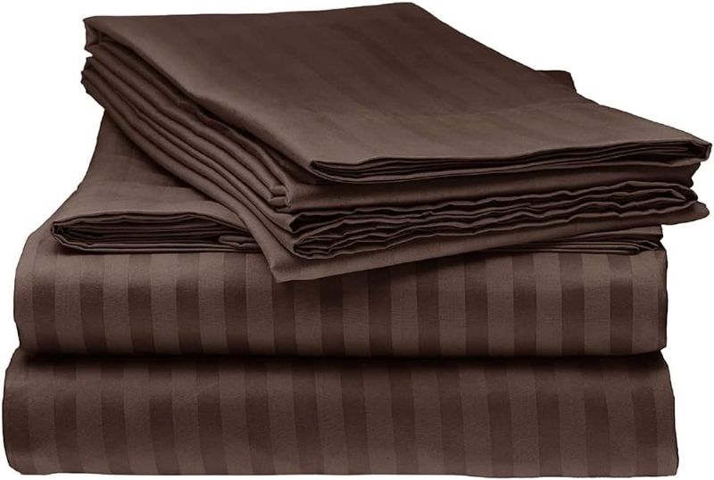 Photo 1 of King Italian Prestige Collection Striped Bed Sheet Set – 1800 Luxury Soft Microfiber Deep Pocket 4-Piece Bedding Set - Wrinkle, Stain, Fade Resistant - Chocolate Brown