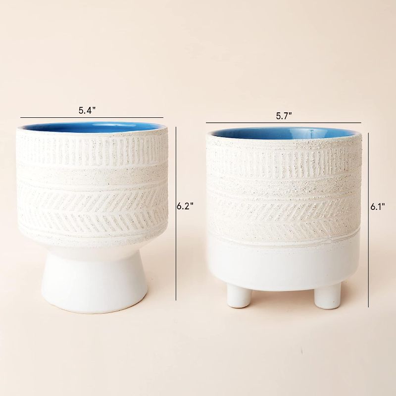 Photo 3 of La Jolie Muse Ceramic Pots for Plants - Plant Pots 6 Inch Greece Style Embossed Flower Pot W/ Drain Hole for Indoor, Ivory & Galaxy Blue,Set of 2
