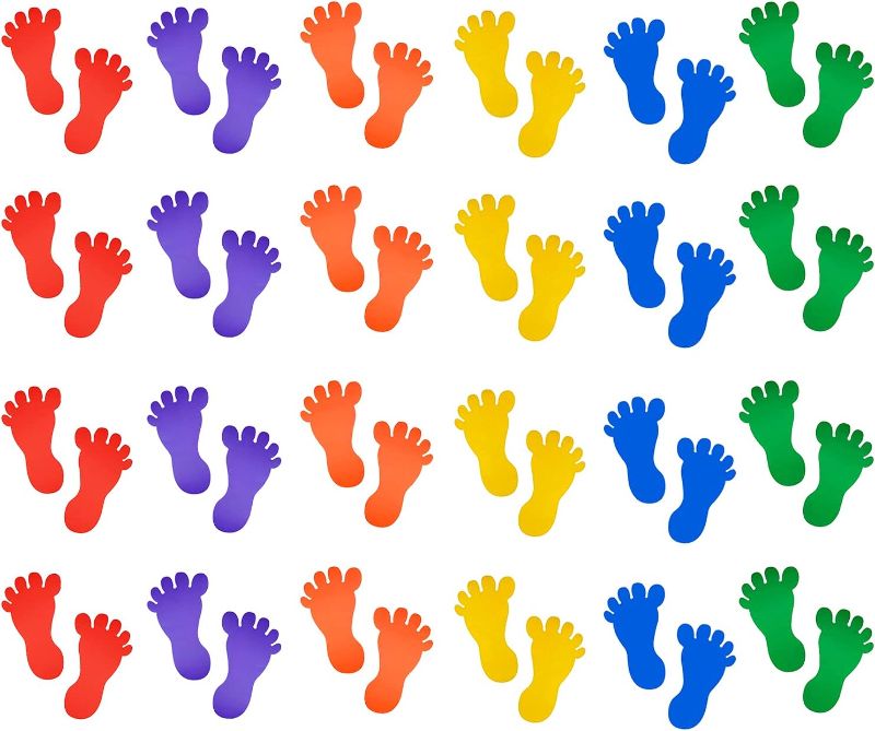 Photo 1 of 48 Pcs 24 Pairs Footprint Stickers Baby Kids Footprint Decals for Floor Wall Stairs to Guide Directions, 6 Colors