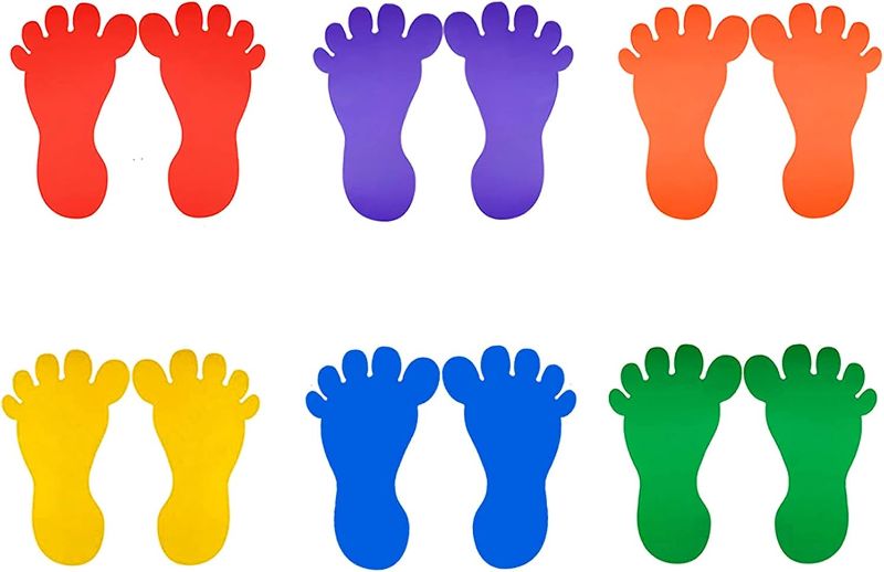 Photo 2 of 48 Pcs 24 Pairs Footprint Stickers Baby Kids Footprint Decals for Floor Wall Stairs to Guide Directions, 6 Colors