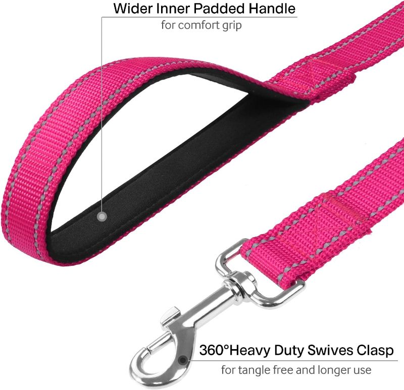 Photo 2 of FunTags 6FT Reflective Dog Leash with Soft Padded Handle for Training,Walking Lead for Large & Medium Dog,1 Inch Wide,HOTPINK
