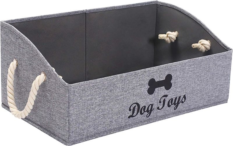 Photo 1 of Geyecete Large Dog Toys Storage Bins-Foldable Fabric Trapezoid Organizer Boxes with Weave Rope Handle,Collapsible Basket for Shelves,Dog Apparel(Snow Gray-Dog)