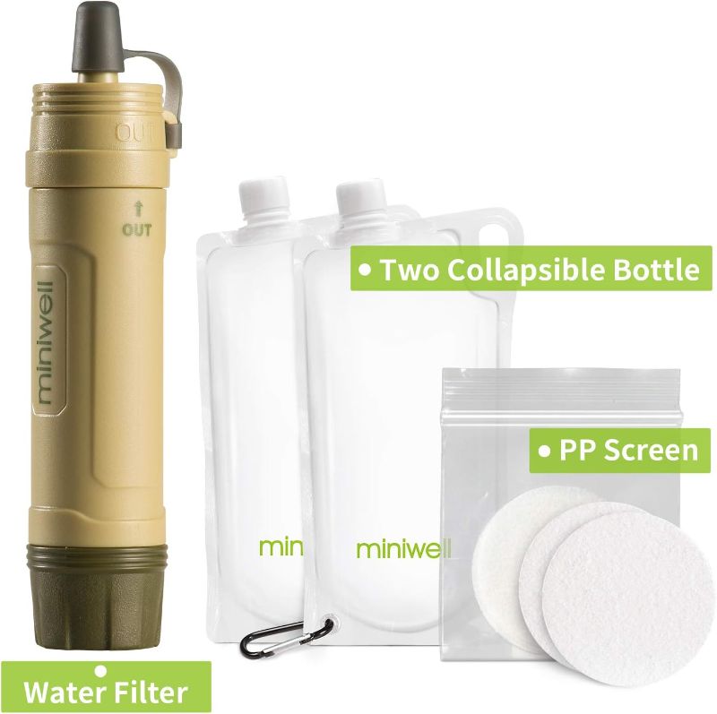 Photo 1 of miniwell Portable Water Filter 3 Stages Filtration with 2 Collapsible Bottle for Survival Kit or Go Bag L605B Water Filter with Bottles