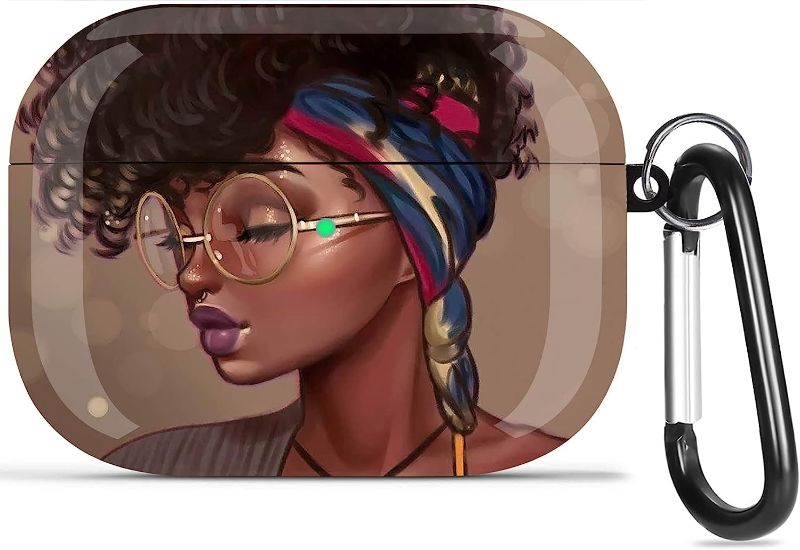 Photo 1 of African American Girl Airpods Pro Case Cover, Olytop Cute Black Girl Women Hard Apple Airpods Pro Afro Girl Shockproof Protective Case Cover Girly Women with Keychain - Brown Girl