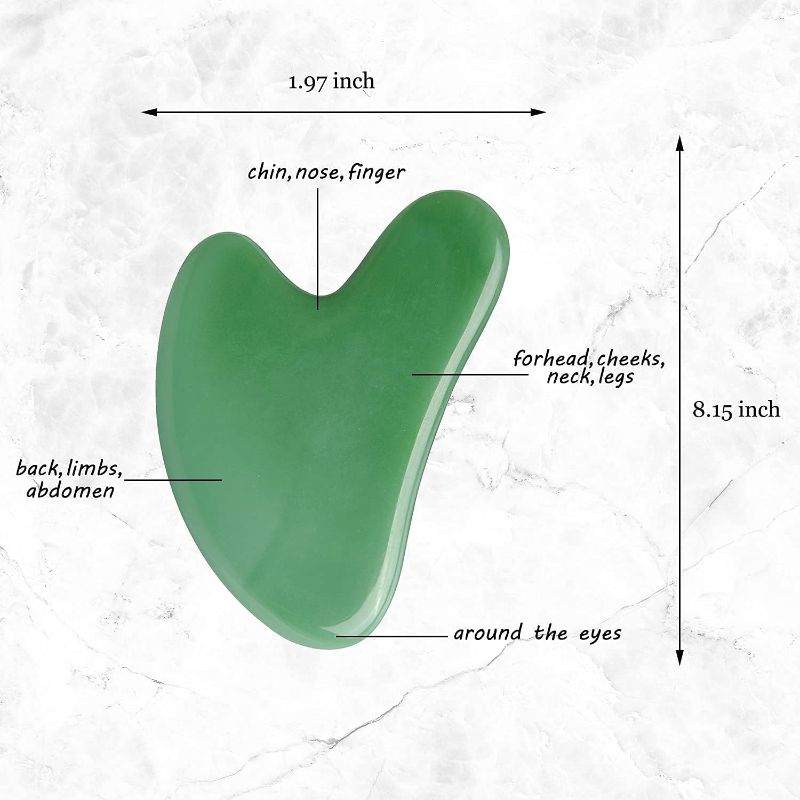 Photo 2 of Gua Sha Jade Stone Scraping Massage Tool Facial Tools with Gua Sha Pro Guide E-Book Instructions Guasha Board Face Sculpting Tool Spa Acupuncture Therapy Trigger Point Treatment Guasha Tool for Body