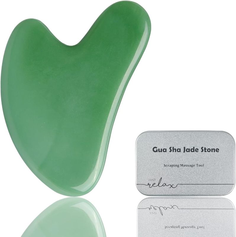 Photo 1 of Gua Sha Jade Stone Scraping Massage Tool Facial Tools with Gua Sha Pro Guide E-Book Instructions Guasha Board Face Sculpting Tool Spa Acupuncture Therapy Trigger Point Treatment Guasha Tool for Body