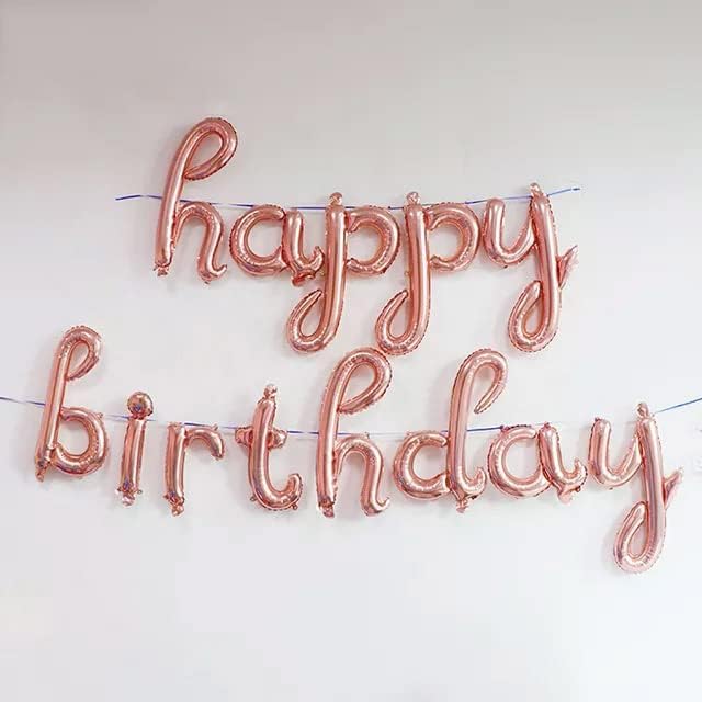 Photo 1 of Happy Birthday Balloons 18in Rose Gold Cursive Script Letter Banner Birthday Party Décor Event Decoration Supplies