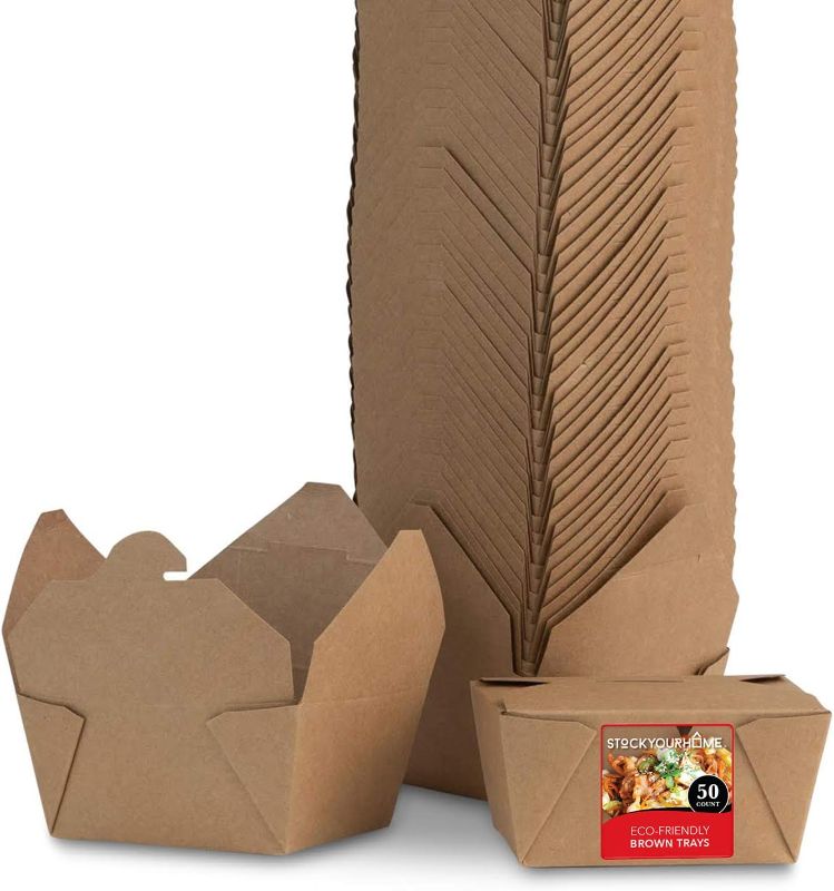 Photo 2 of Stock Your Home Take Out Food Containers Microwaveable Kraft Brown Take Out Boxes 30 oz (50 Pack) Leak and Grease Resistant Food Containers - To Go Containers for Restaurant, Catering and Party