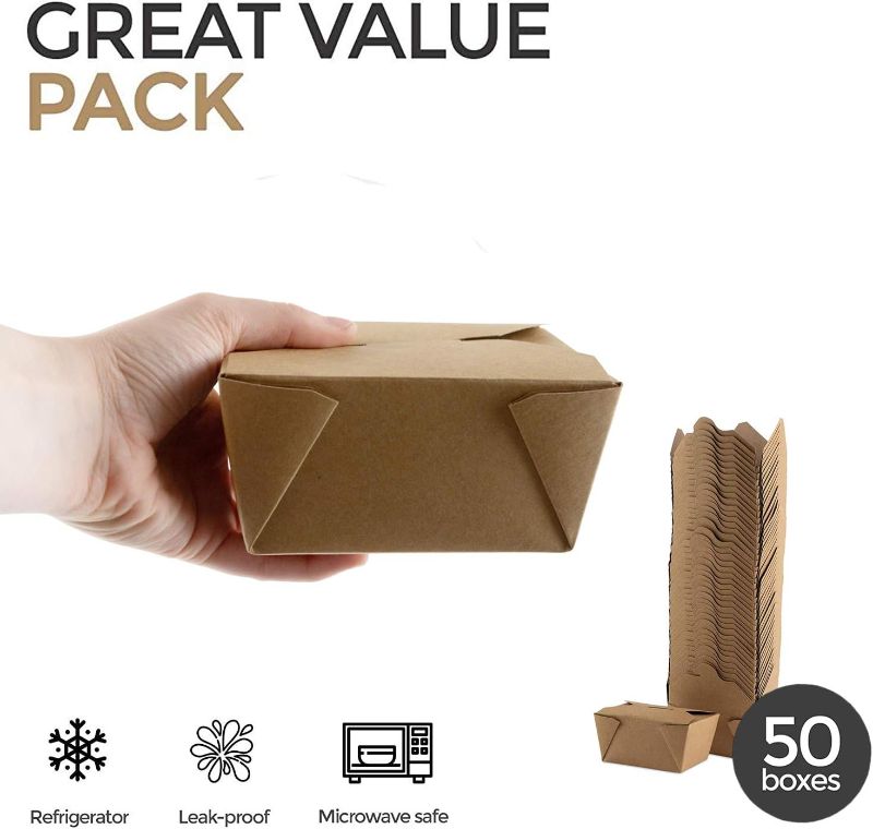 Photo 4 of Stock Your Home Take Out Food Containers Microwaveable Kraft Brown Take Out Boxes 30 oz (50 Pack) Leak and Grease Resistant Food Containers - To Go Containers for Restaurant, Catering and Party