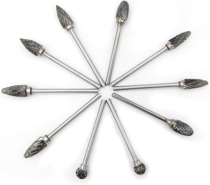 Photo 2 of 10 Pcs Tungsten Carbide Rotary Burr SET 1/10" Shank for Rotary Drill Die Grinder Carving Tool Set by Pwhite 