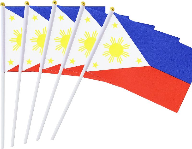 Photo 1 of 25 Pack Hand Held Small Mini Flag Philippines Flag Filipino Flag Stick Flag Round Top National Country Flags,Party Decorations Supplies For Parades,World Cup,Festival Events ,International Festival