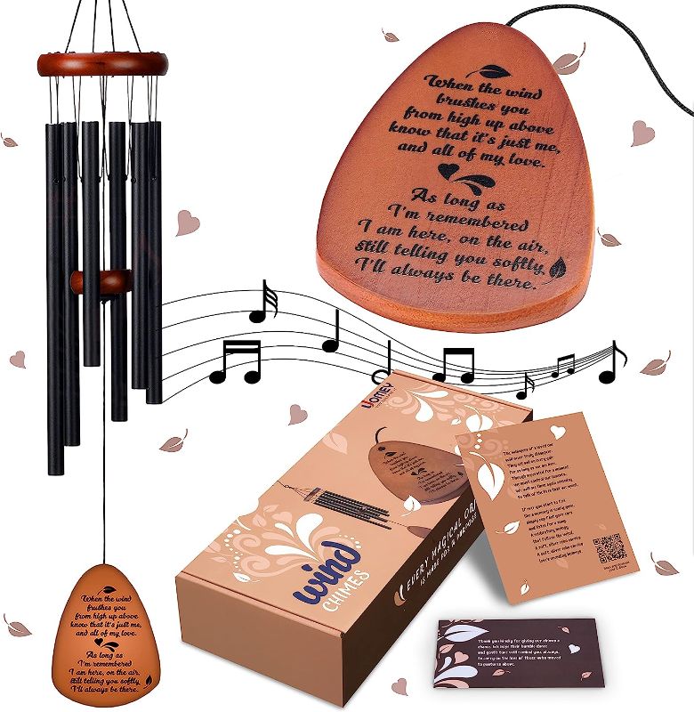 Photo 1 of Sympathy Gift Memorial Wind Chimes for Loss of Loved One in Memory with Relaxing Tones - Bereavement Gifts Wind Chimes for Outside - Weather Proof Memorial Gifts for Loss of Mother & Father - 32”