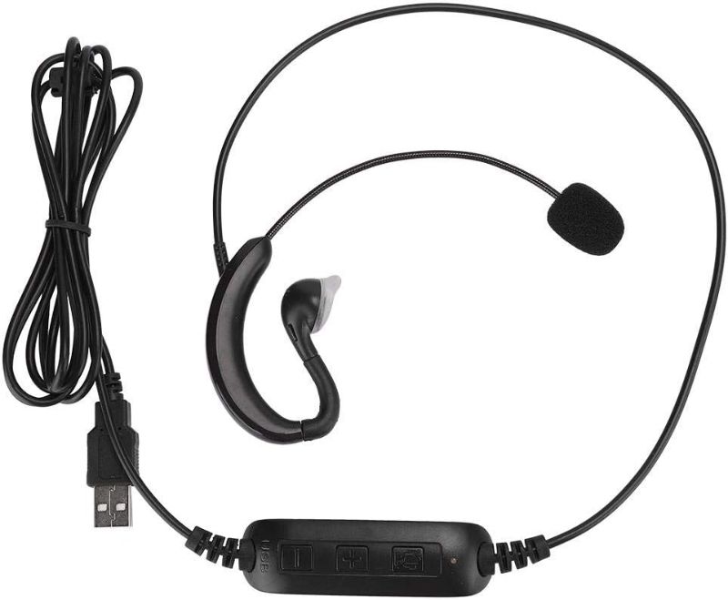 Photo 1 of Ear Hook Type Headset, USB Single Wire Headphone Computer Ear Hook Earpiece Support One Key Mute Volume Adjustment Suitable for Desktop Computer Laptop