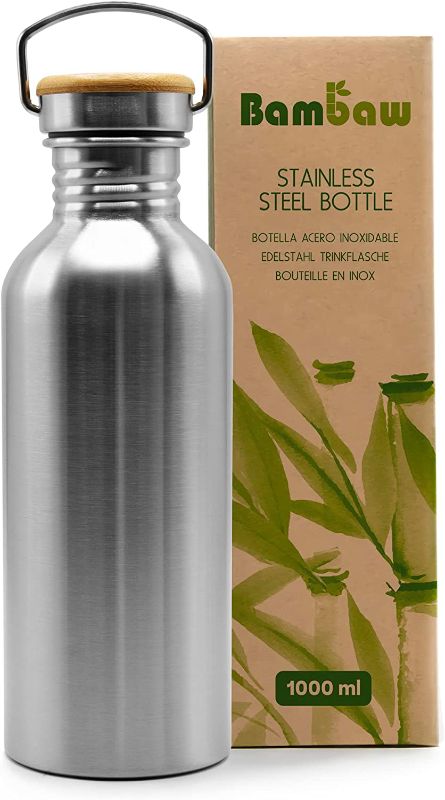 Photo 1 of Bambaw 32 oz Water Bottle | Metal Water Bottle | Single Wall Stainless Steel Water Bottle | Reusable Water Bottle | Stainless Steel Water Bottles | Travel Water Bottle | 1 Liter Water Bottles