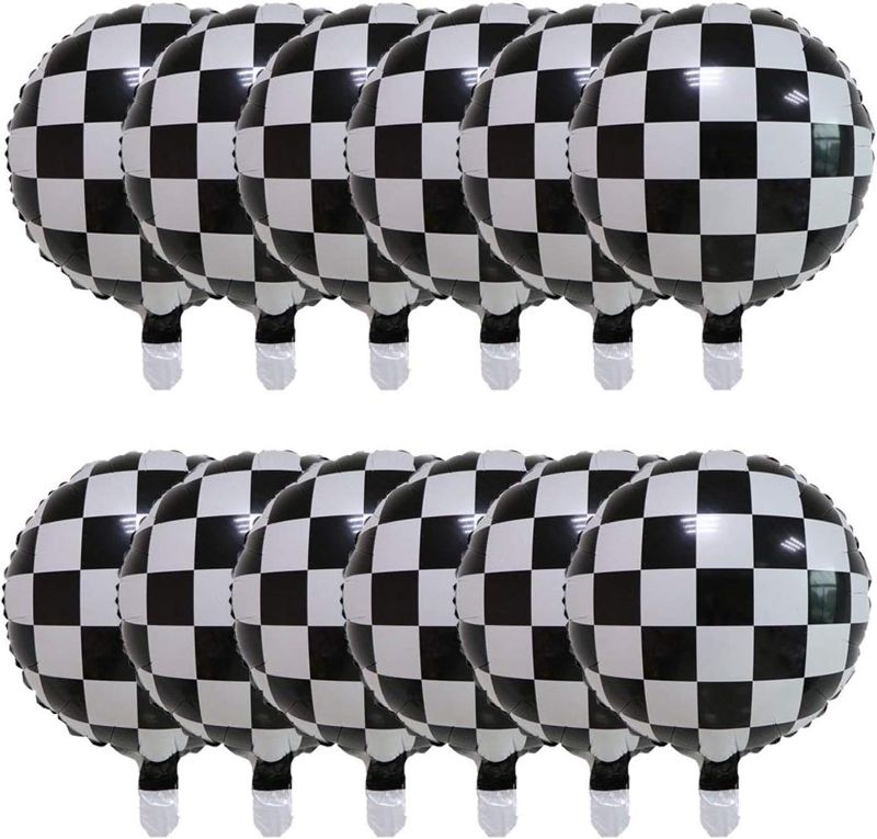 Photo 1 of 12pcs Checkered Racing Balloons 18 Inch Black and White Checkered Helium Mylar Foil Balloons for Wedding Birthday Race Car Themed Party Decorations