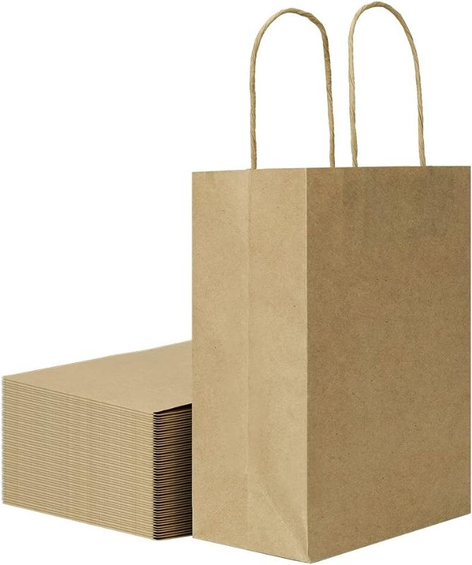 Photo 1 of bagmad Small Sturdy 5.25x3.25x8 inch 50 Pack Paper Bags with Handles Bulk, Brown Kraft Bags, Gift Party Favor Grocery Retail Strong Shopping Craft Cub Sacks Restaurant Takeouts (Thicken 50Pcs)