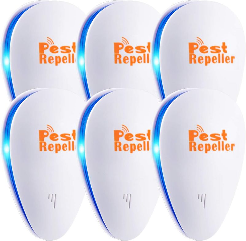 Photo 1 of Ultrasonic Pest Repeller, Set of 6-Packs Electronic Plug in Repellent Indoor for Flea, Insects, Mosquitoes, Mice, Spiders, Ants, Rats, Roaches, Bugs, Non-Toxic for Humans & Pets, White.