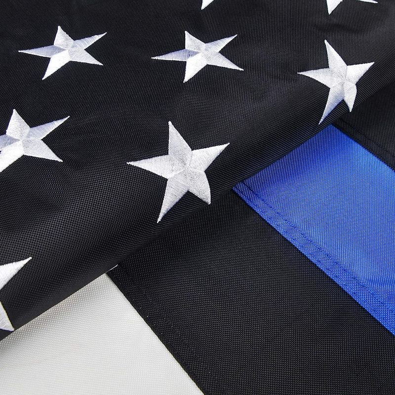 Photo 1 of Thin Blue Line Flag, 3x5 FT Blue line Flag Made in US, with Embroidered Stars, Sewn Stripes, Brass Grommets, UV Protection, 300D Nylon Black White and Blue