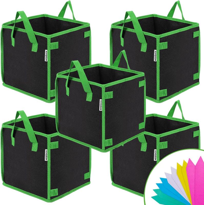 Photo 1 of VIVOSUN 5 Pack 5 Gallon Square Grow Bags, Thick Nonwoven Cubic Fabric Pots with Handles for Indoor and Outdoor Gardening