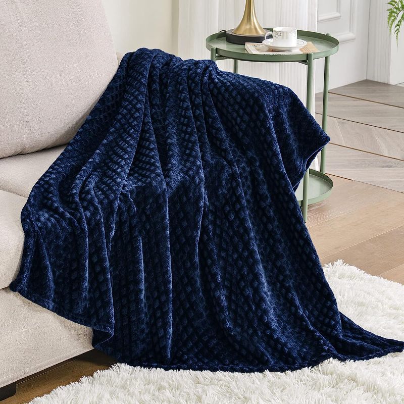 Photo 1 of Exclusivo Mezcla Diamond Ultra Soft Throw Blanket, Large Flannel Fleece Blanket for Couch/Bed/Sofa (Navy Blue, 50 x 70 Inches) - Cozy, Warm and Lightweight