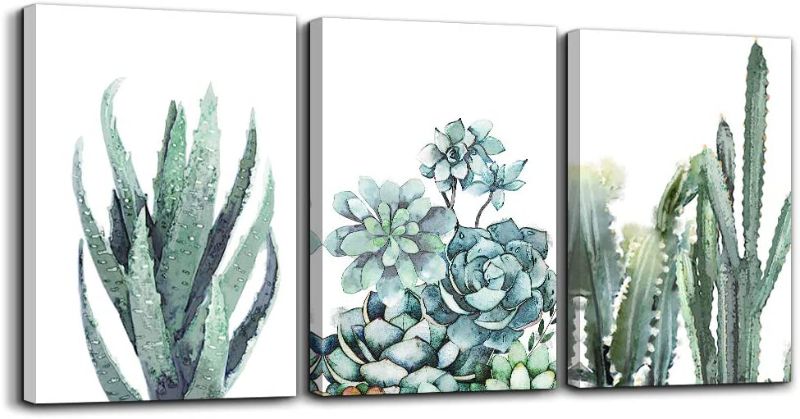 Photo 1 of Canvas Wall Art For Living Room Bathroom Wall Decor For Bedroom Kitchen Artwork Canvas Prints Green Plant Flowers Painting 12" X 16" 3 Pieces Modern Framed Office Home Decorations Family Picture