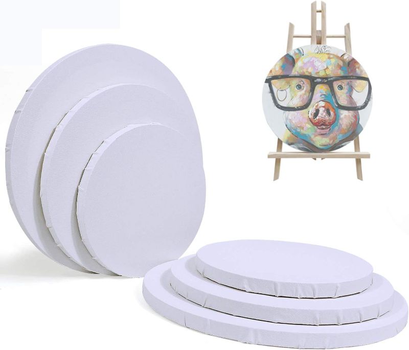 Photo 1 of Blank Painting Canvas Panel, Round-Shaped White Canvas board, 6PCS/Set Artist Cotton Stretched Primed Decoration Boards, for Students Artist Hobby Painters Beginners Oil Painting