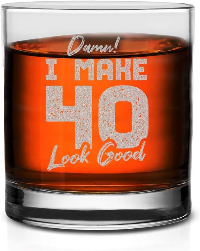 Photo 1 of Veracco Damn I Make 40 Look Good Whiskey Glass FunnyGift For Someone Who Loves Drinking Bachelor Party Favors (Clear, Glass)