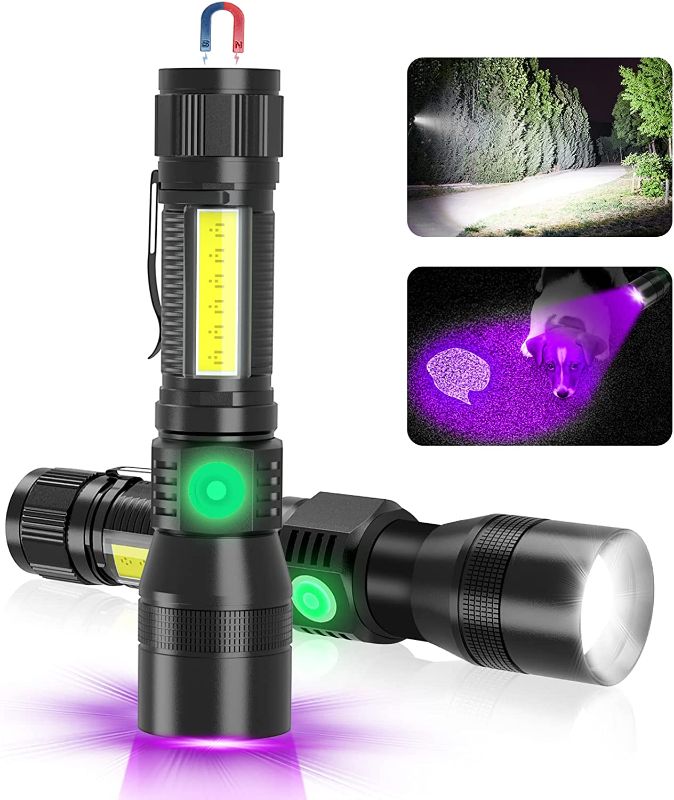 Photo 1 of Vnina UV Rechargeable Flashlights Tactical,1000 High Lumens 3 in 1 LED Black Light Flashlight -Magnetic Base/Sidelight/Zoomable, Bright Pocket Flash Light for Stains Detection Camping Emergency,2PCS
