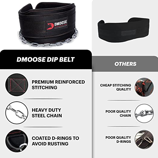 Photo 3 of DMoose Dip Belt for Weightlifting, Weight Belt with Chain for Pullup, Gym Lifting Belt for Powerlifting, Squat, Bodybuilding, Heavy Duty Steel, Workout Belt with Comfortable Neoprene Support