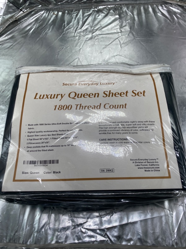 Photo 2 of Queen Bed Sheet Set, 4pcs Bedding Sheets & Pillowcases, Soft Microfiber 1800 Thread Count 16" Deep Pocket Luxury Bed Sheets - Hypoallergenic, Wrinkle & Fade Resistant (Black) Black Queen