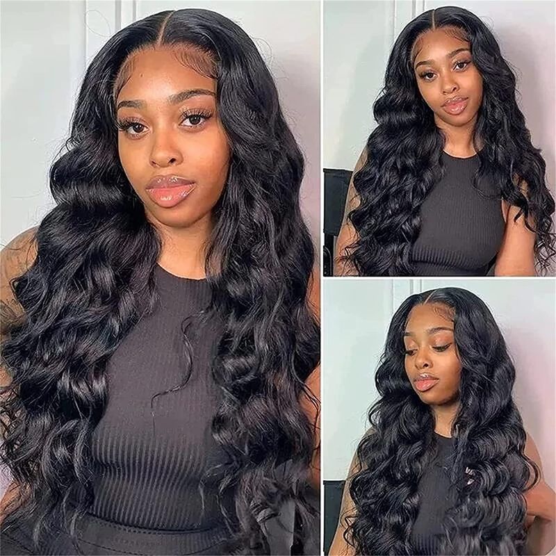 Photo 3 of 26 Inch Body Wave Lace Front Wigs Human Hair Pre Plucked 180% Density 13x4 HD Lace Front Wigs for Black Women, Glueless Wigs Unprocessed Brazilian Virgin Human Hair with Baby Hair Bleached Knots