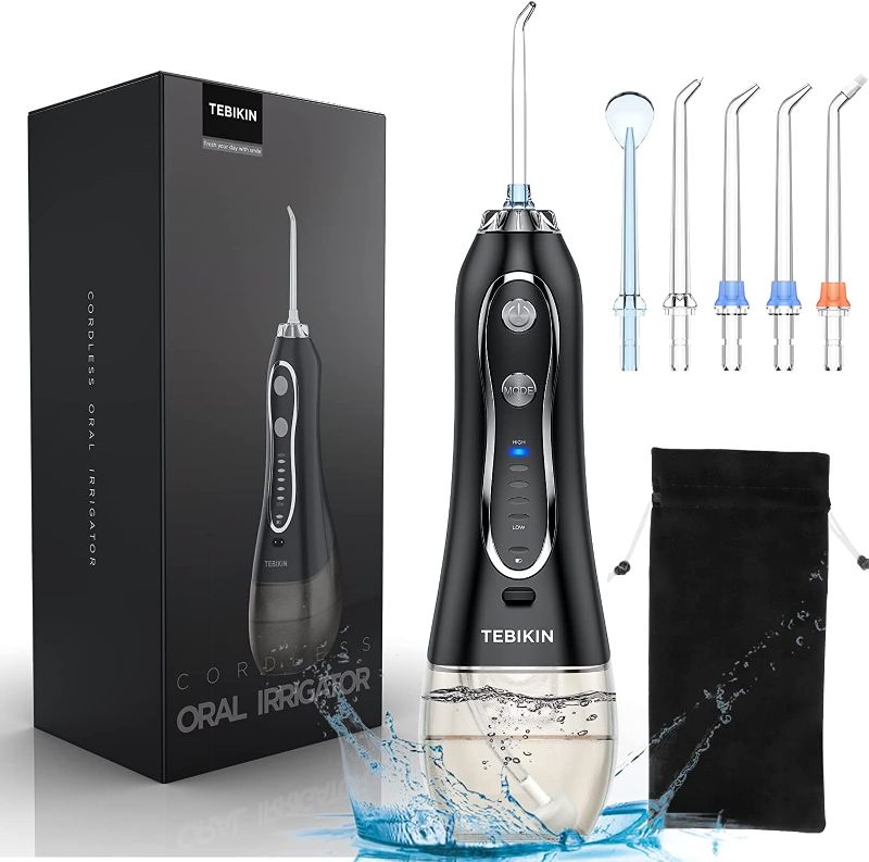 Photo 1 of TEBIKIN Cordless Water Flosser Portable Dental Professional Oral Irrigator with Gravity Ball Powerful Travel Water Teeth Cleaner with 5 Levels 5 Tips IPX7 Waterproof 300ML for Home Travel