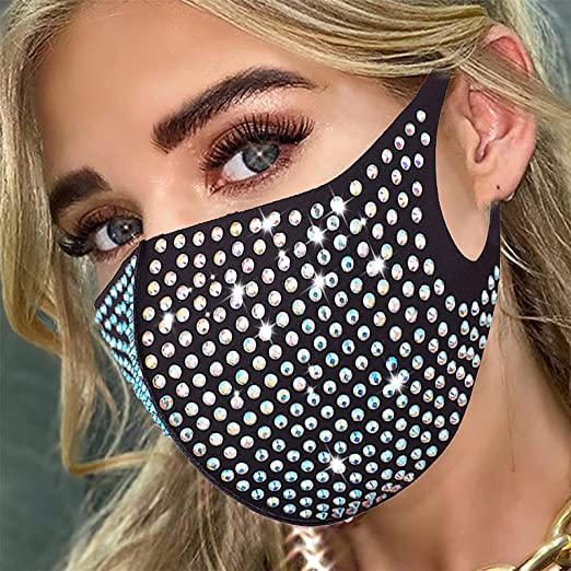 Photo 1 of Sparkly Rhinestone Face Masck Glitter Crystal Face Covering Bling Masquerade Party Face Bandana for Women