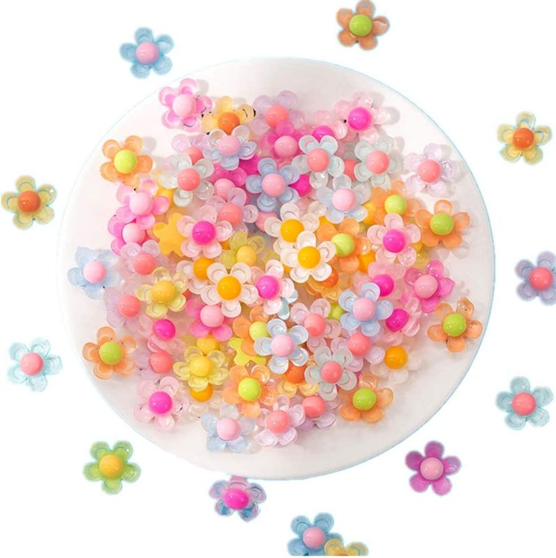 Photo 1 of MSCFTFB 50 Pieces 3/4inch 5 Petals Flower Resin Charms Plastic Cabochons Flatback Beads for Jewelry Making Cardmaking Embellishments Hair Accessories Miniature Dollhouse Accessories