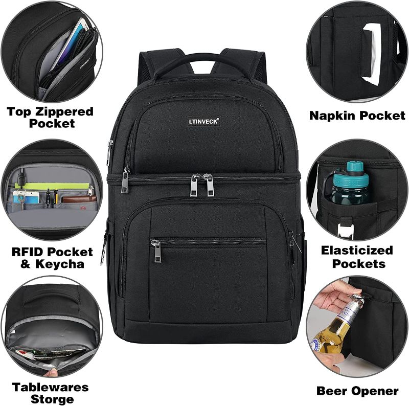 Photo 2 of Cooler Backpack,30 Cans Insulated Backpack Cooler Leakproof Double Deck Cooler Bag for Men Women RFID Lunch Backpack