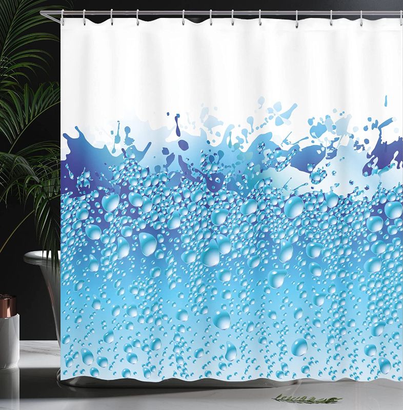 Photo 2 of Ambesonne Modern Shower Curtain, Aquarium Like Water Image with Bubbles and Splashes with Drops Inspired by Marine Theme Print, Cloth Fabric Bathroom Decor Set with Hooks, 69" W x 84" L, White Blue