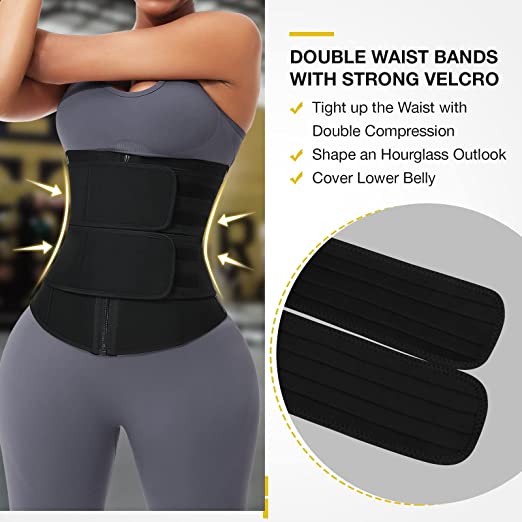 Photo 2 of FeelinGirl Waist Trainer for Women Long Torso Sauna Workout Double Belt/Three Belts With Zipper 7 Steel Bones