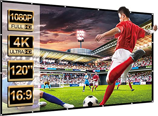 Photo 1 of 120 inch Projection Screen, FANGOR 4K Video Projector Screen Full HD Movie Screen, Anti-Crease 16:9 Foldable Indoor Outdoor Video Projector Screen for Home, Party, Office with Accessory