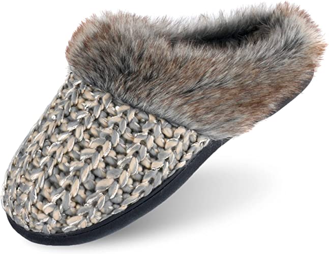 Photo 1 of DL Womens House Slippers Memory Foam, Fluffy Slip on Womens Bedroom Slippers Fuzzy Collar, Warm Soft Indoor Knit Slippers for Women Non-Slip SIZE 7/8
