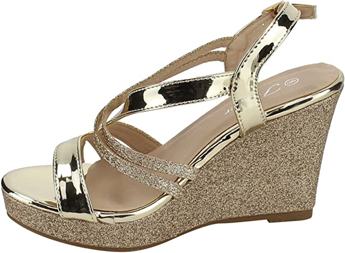 Photo 1 of Forever FQ22 Women's Glitter Strappy Wrapped Wedge Heel Platform Sandals SIZE 8.5