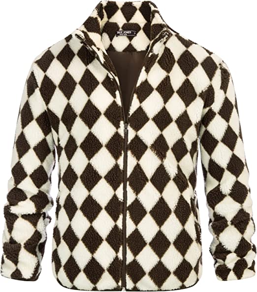 Photo 1 of PJ PAUL JONES Men's Argyle Fleece Jacket Stand Collar Thermal Cardigan Full-Zip Fuzzy Coat SIZE SMALL

