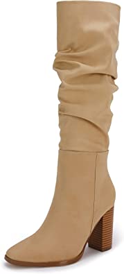 Photo 1 of 
Coutgo Womens Stacked Heel Wide Calf Knee High Boots Faux Suede Square Toe Side Zipper Riding Booties  SIZE 10
