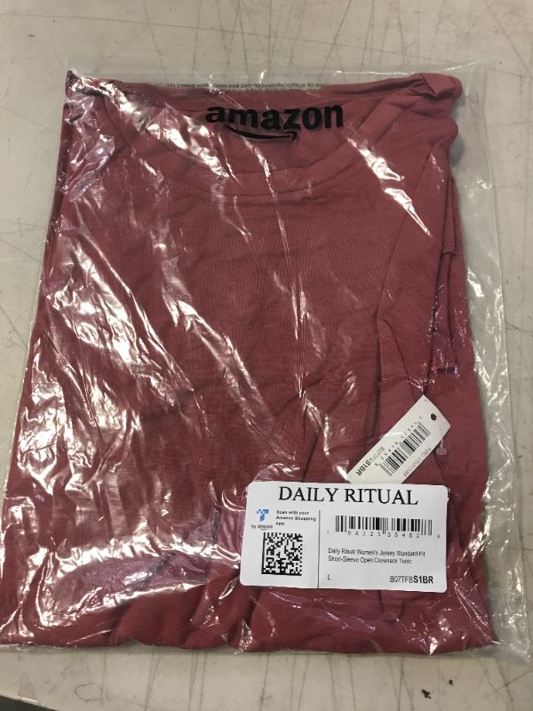 Photo 2 of Daily Ritual Women's Jersey Standard-Fit Short-Sleeve Open Crewneck Tunic Rayon Blend Dark Rose Large